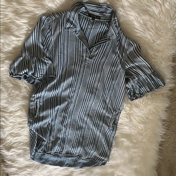 Denim-striped, collar-shirt Dress w/ pockets - Picture 6 of 8